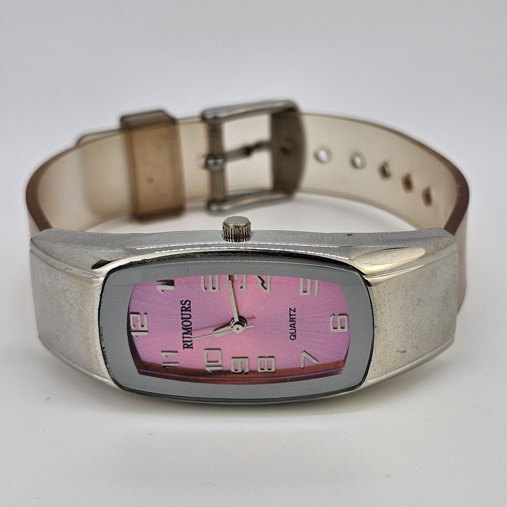 Rumours Women's Watch 22MM Pink Orange Dial Clear Plastic Bands New Battery